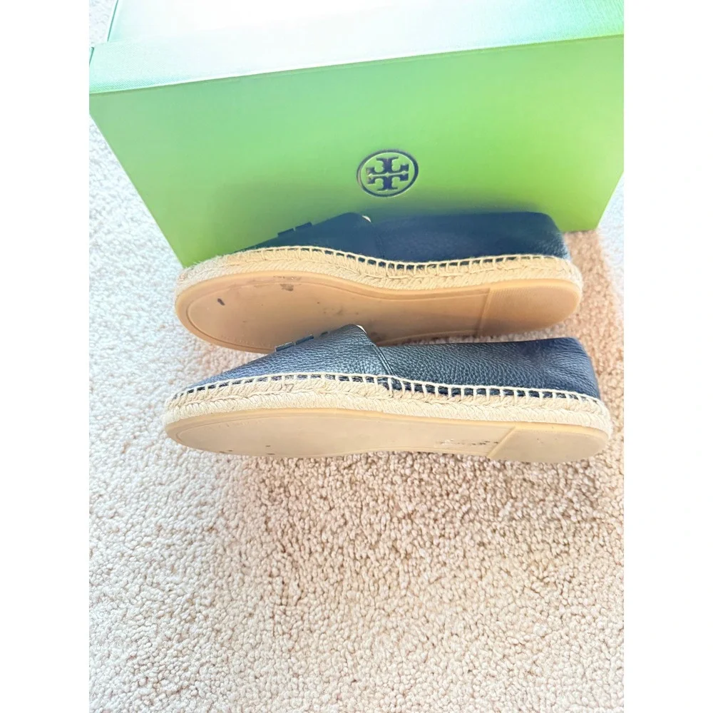 Tory Burch Stitch Logo Leather Espadrille Perfect Black Pebbled Flat 181312 6